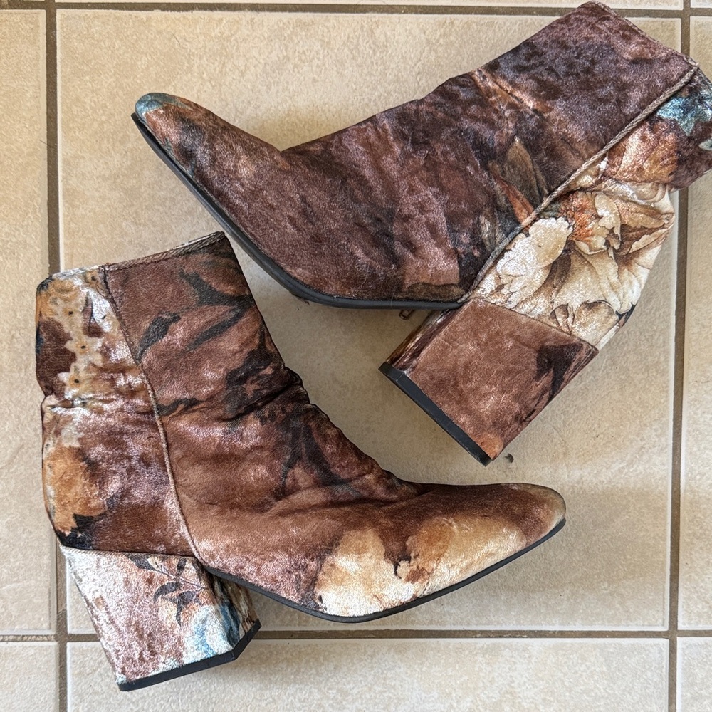 Floral Velvet Floral Watercolor Ankle Boots